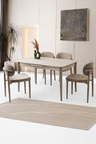 Sweet Home Masa Sandalye Milano Mdf Ortadan Açılır Masa 4 Adet Siesta Sandaly...