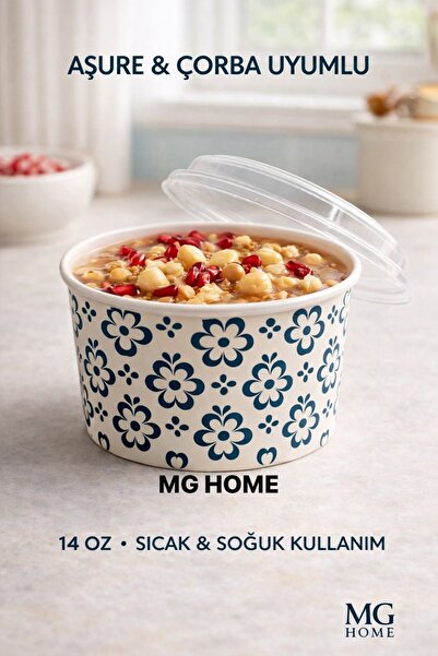 VENON 50 Adet 👩🏻‍🍳 14 Oz Karton Kağıt Aşure Çorba Tatlı Yemek Kasesi Kulla...