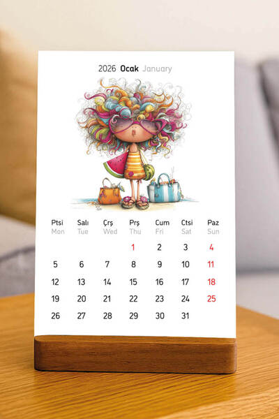 Dijital Tasarım 2026 Yılı Masa Takvim, Ahşap Altlık Dahil Değil