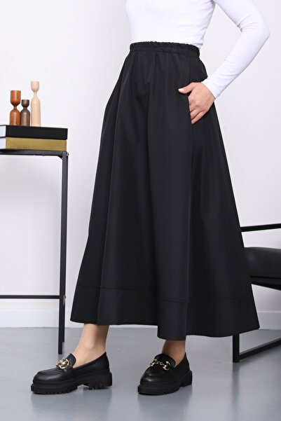 İmajButik Fusta neagră evazată Bondit cu buzunar și talie elastică