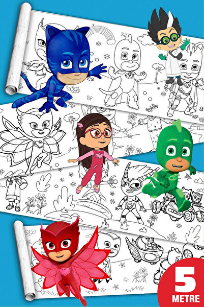 SinaTicaret Pijamalı Kahramanlar Gece Ekibi Dev Boyama Kağıdı Boyama Rulosu Büyük Boy 5 Metre