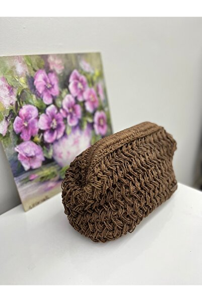 Ays handmade Hasır Çanta Kahverengi %100 El Emeği Şık Çanta Gizli Burslu Çanta