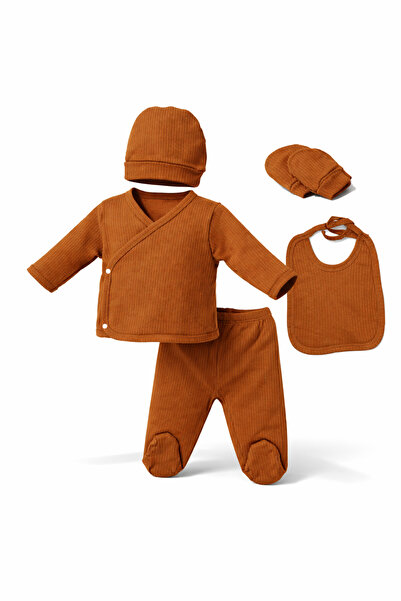 CAN BABY طقم أطفال حديثي الولادة مكون من 5 قطع من قماش ريبانا البني - إصدار ا...