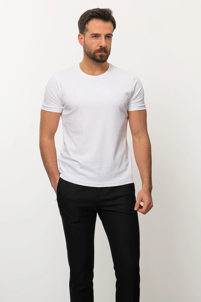 Slim Fit Erkek Bambu Kumaş O Yaka Kısa Kol Düz Tshırt