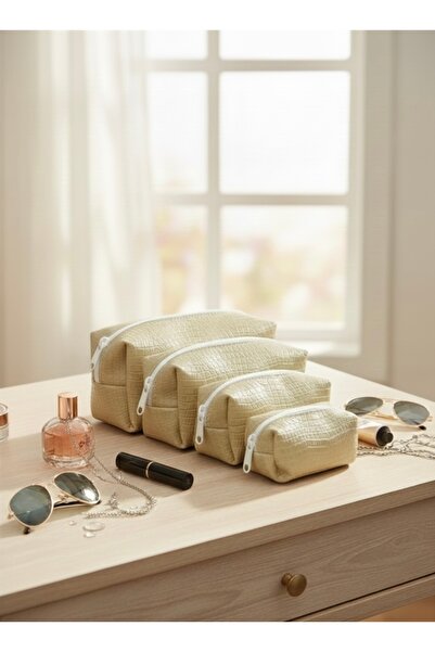 HYPERMERT Cream Colored 4-Piece Makeup Bag Set