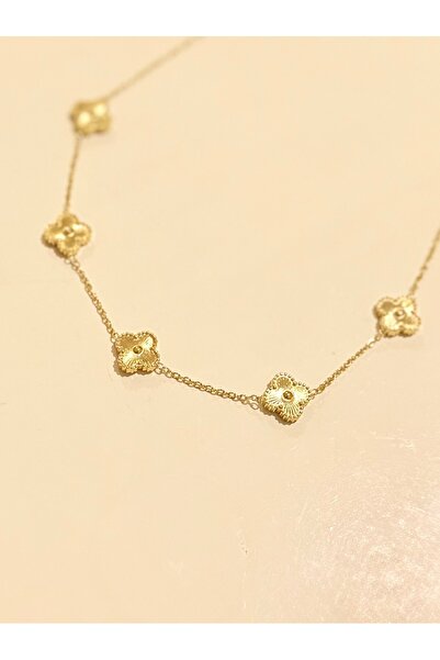 Gulsah's Store Çelik gold 5 yoncalı kolye