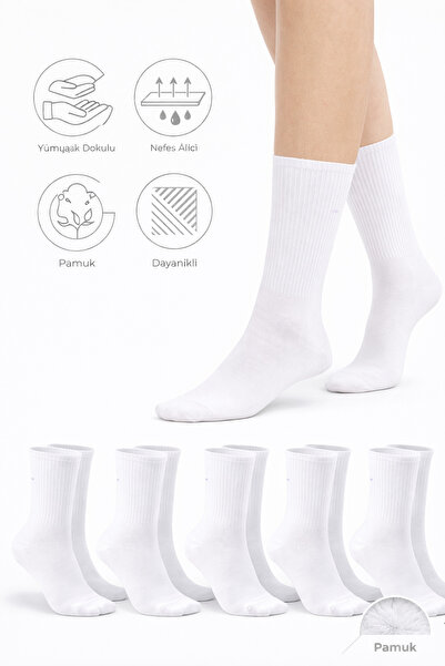 UZN SOCKS %80 Pamuklu Beyaz Spor Çorap 4 Çift – Unisex, Ribanalı, Günlük Raha...
