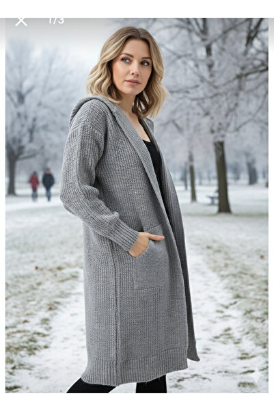 URUMDAY سترة نسائية طويلة بغطاء للرأس مع جيوب