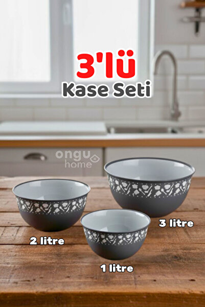ongu home 3'lü Plastik Karıştırma ve Saklama Kase Seti Çok Amaçlı Yuvarlak Kase (1L, 2L, 3L)