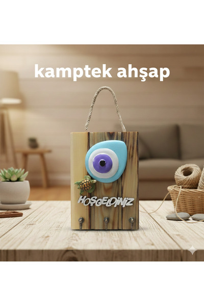 kamptek kamp teknolojisi KampTek Ahşap Hoşgeldiniz Yazılı Ahşap İpli Tasarım Nazar Boncuğu  Kapı Askı Süsü