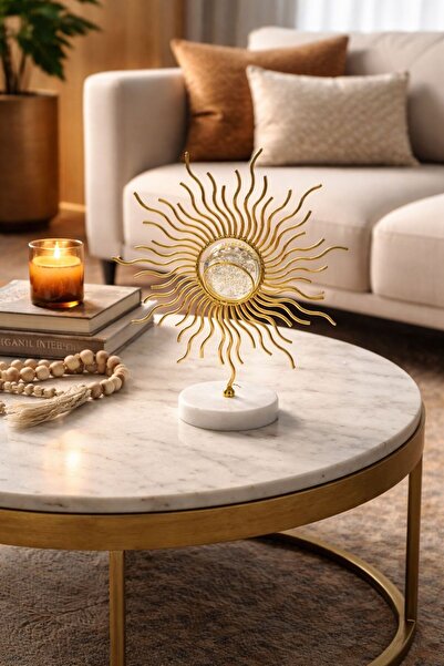 EMFA HOME Lüks Altın Renk Küreli Güneş Obje - Dekoratif Masa Üstü Biblo - Mod...