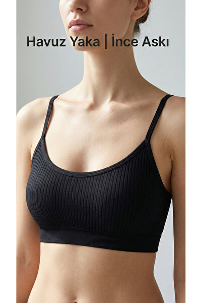 underwear bodyway 3'lü Paket Siyah Fitilli İnce Askılı Çıkarılabilir Pedli Bü...