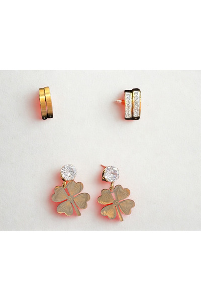 İZMİR.ACCESSORİZE TAKI & BİJUTERİ & AKSESUAR Zircon Stone Gold Steel Clover &...