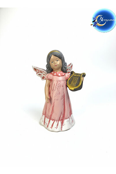 Ay Taş Sanat El Boyaması Dekoratif Enstrümanlı Melek Biblo