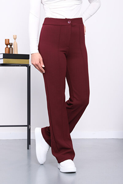 İmajButik Mürdüm Çimalı İspanyol Paça Pantolon