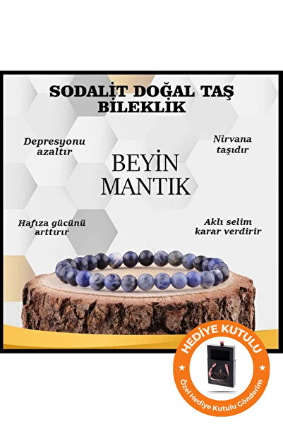 OSMANLI DOĞAL TAŞ Orijinal & Sertifikalı Sodalit Taşı Gerçek Doğal Taş Kutulu El Yapımı Hafıza Bileklik 6 mm