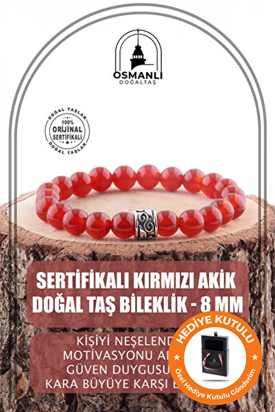 OSMANLI DOĞAL TAŞ Orijinal & Sertifikalı Kırmızı Akik Doğal Taş Kutulu El Yap...