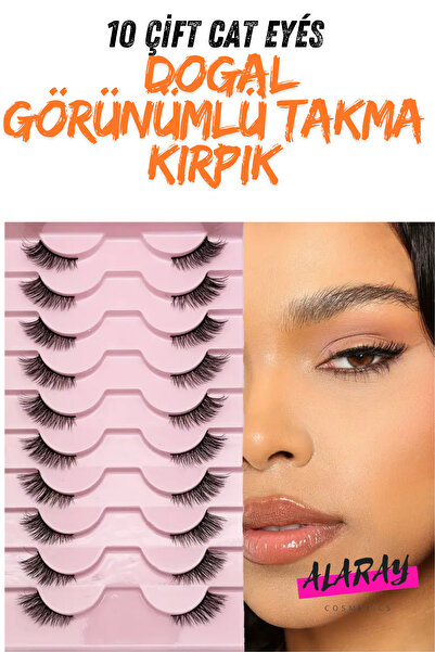 alaraycosmetics 10 Çift Doğal Kedi Göz Takma Ipek Kirpik 3-5-9mm,yumuşak Ve Hafif,doğal,çapraz Stiller