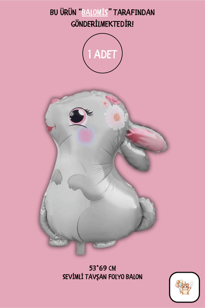 BALOMİS Sevimli Tavşan Şekilli Folyo Balon 53×69 cm