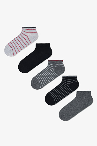 Penti Men's Gray Line Striped 5-Piece Booties Socks