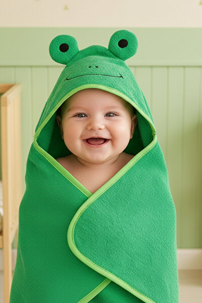 Miespiga 100% Cotton Frog Baby Towel Swaddle Green (75X75 cm)