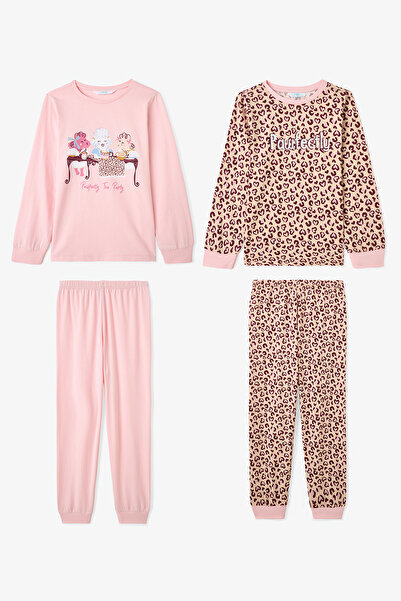 Penti Zweiteiliges Langarm-Pyjama-Set aus Baumwolle mit Leopardenmuster von Pawfectly für Mädchen