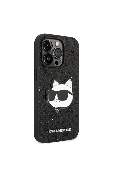 Karl Lagerfeld iPhone 14 Pro Max Kılıf Parlak Taşlı Choupette Dizayn Kapak