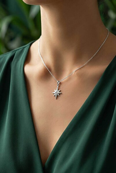 luxtone 925 Ayar Gümüş Zirkon Taşlı Kutup Yıldızı Kolye Kraft Kutuda