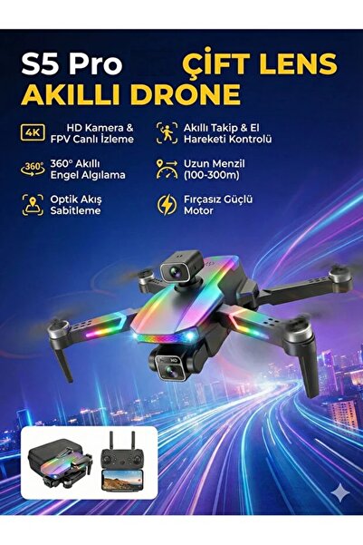 FaroxTech S5 Pro Akıllı Drone - 360° Engel Algılama, Katlanabilir Tasarım, Kamera ve Aksesuar Setiyle