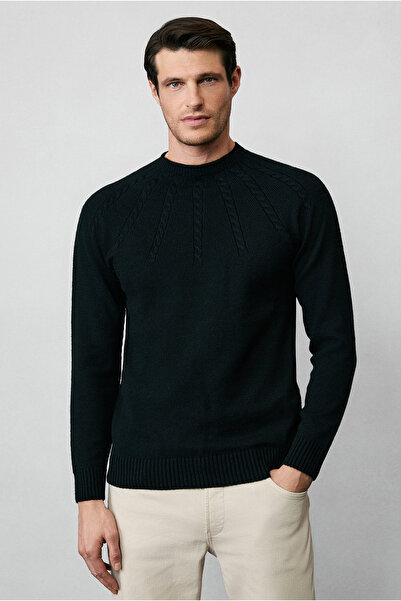 Kiğılı Половин рибарска яка, прилепващ, безшевен плетен пуловер с мотиви