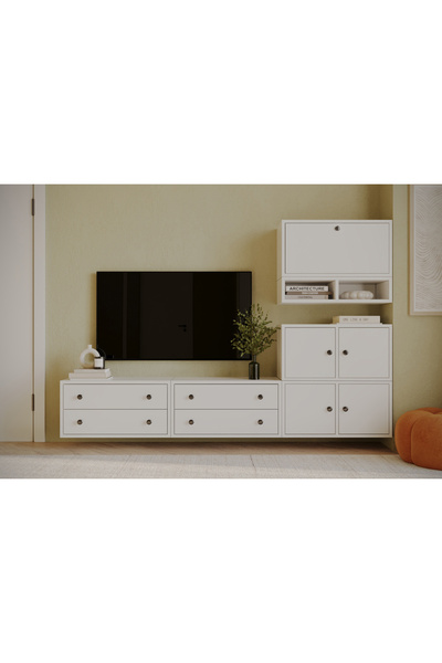 Nettrends 5 Kapak 4 Çekmeceli Yüksek Kapasiteli TV Sehpası | Açık Bölmeli Mod...