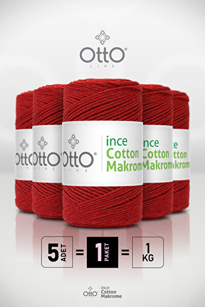 Otto Thin Cotton Macrame - Red - Pack of 5 - 2Mm/200Gr/170M - Cotton Macrame,...