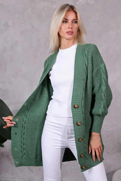 EnModaStyle Cardigan tricotat cu păr de iarnă pentru femei