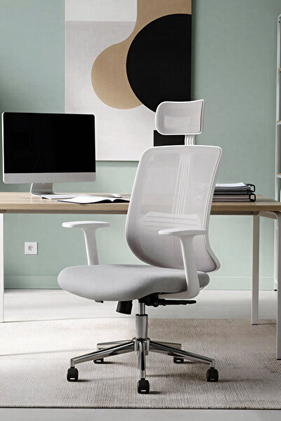SandalyeDeposu Tokyo Beyaz İskeletli Başlıklı Müdür Koltuğu | Ofis Koltuğu (A...