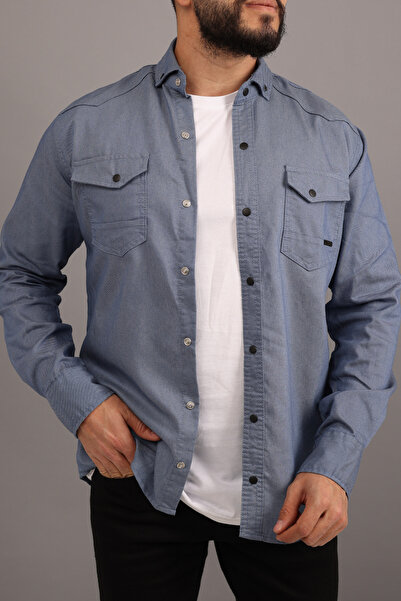 Mavi Sima قميص جينز رجالي بقصة ضيقة باللون الأزرق