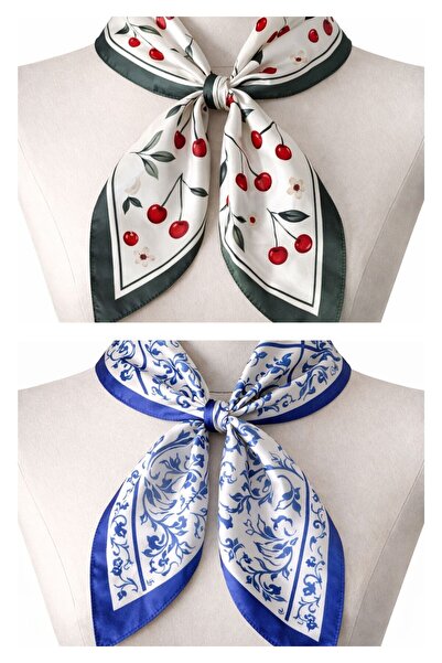 Rupen Kraft مجموعة من قطعتين من الباندانا الساتان، وشاح ساتان، إكسسوار حقيبة ساتان بنمط خاص باندانا 45X50 سم