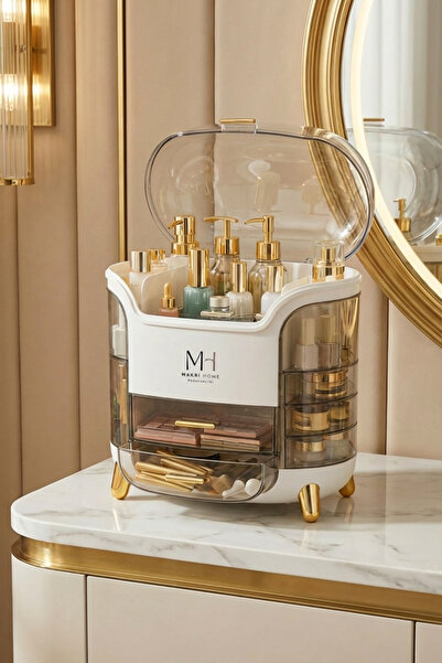 MAKRİ HOME Çok Bölmeli Makyaj ve Kozmetik Organizeri Beyaz – Şeffaf Çekmeceli...