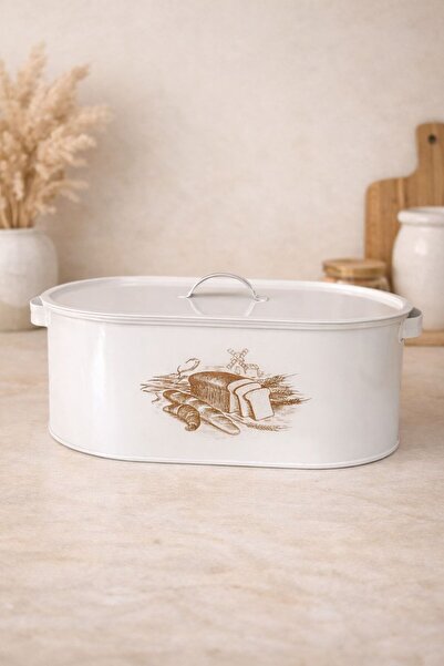 TOPTANFONİ وعاء خبز معدني كبير الحجم منقوش باللون الأبيض