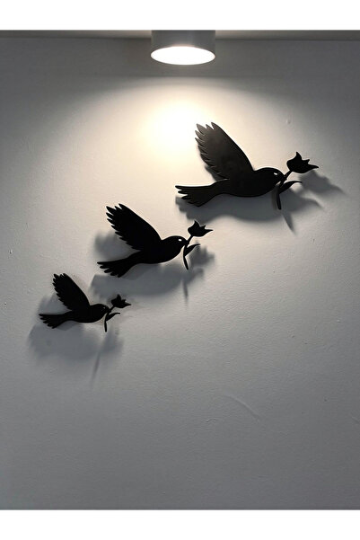 MEC DEKORASYON Çiçek Taşıyon 3’lü Set Kuş Figürleri - Ev Ofis Duvar Süsü-Duvar aksesuarları