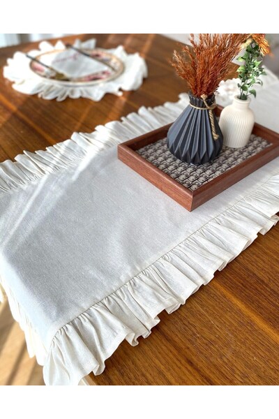 HOME ART ATELIER hand made BOHEM Fırfırlı Vintage Keten Runner - Naturel Bej ...
