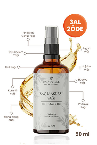 Monoville Saç Maskesi Yağı 50 ml Cam Şişede %100 Saf ve Doğal (Hair Mask Oil)