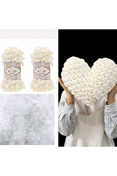 Alize Kalp Yastık Puffy Malzemesi 2 Adet Puffy 62 Krem Ve 200 Gr. Boncuk Elya...