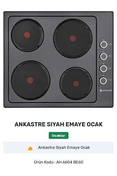 Eminçelik EMİNÇELİK EC-AH 6604 BE60 SİYAH EMAYE ANKASTRE OCAK