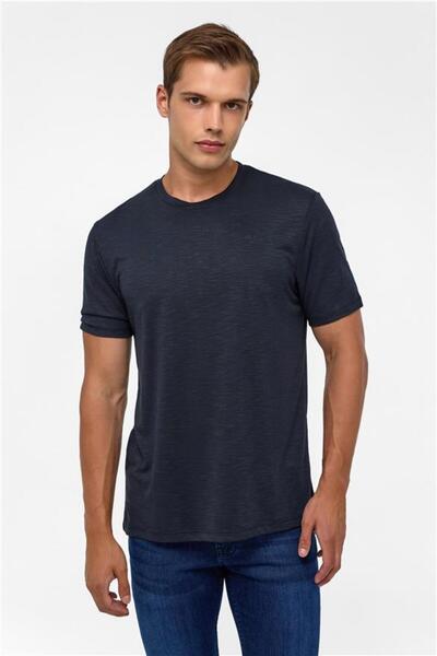 SÜVARİ Siyah Regular Armürlü Bisiklet Yaka Tişört