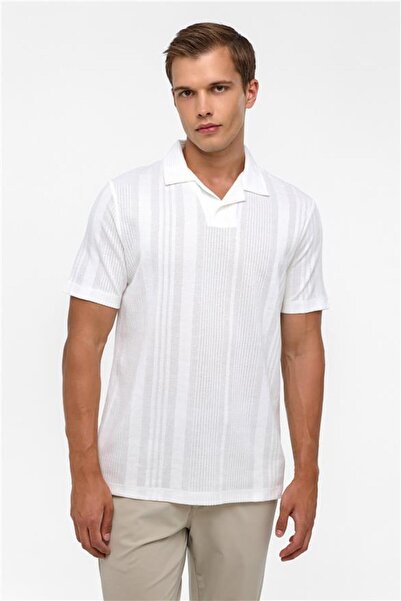 SÜVARİ Beyaz Regular Desenli Polo Yaka Tişört