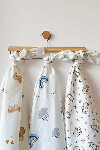 COOLMINIES طقم بطانية موسلين 3 قطع - بطانية أطفال حديثي الولادة، قماش قطن 100%، 80*90 سم