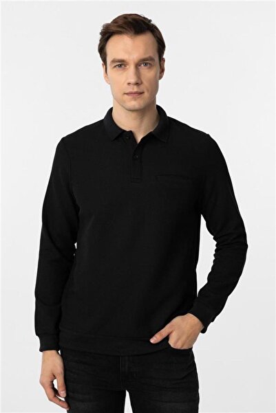SÜVARİ Siyah Regular Armürlü Polo Yaka Triko