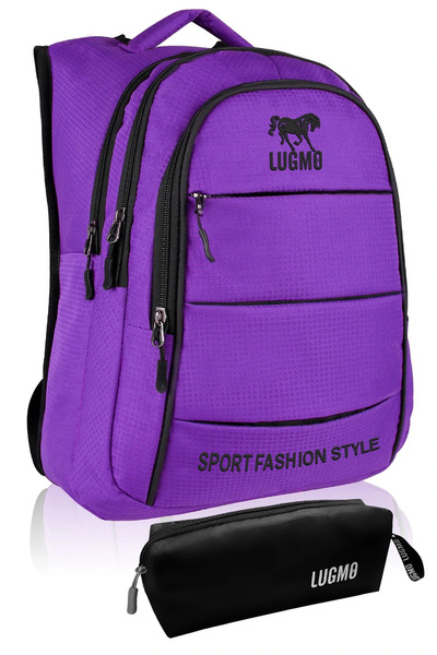 LUGMO Geantă pentru liceu cu 4 buzunare și impermeabilă - căptușită și violet complet