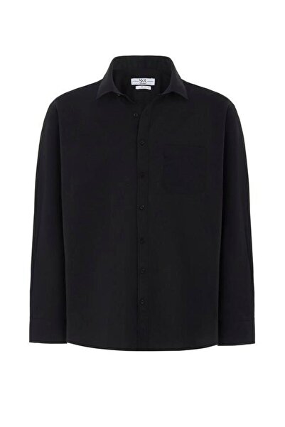 SÜVARİ Siyah Regular Armürlü Klasik Yaka Gömlek