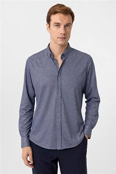 SÜVARİ Manşetli Slim Armürlü Gömlek